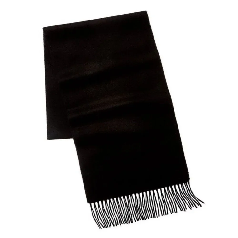 Phenix Black 100% Cashmere Fringe Lightweight Scarf 74”x11” Unisex New